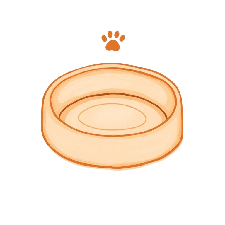 Illustration of an empty pet bowl with a paw print above it